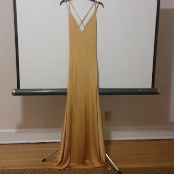 ochre bridesmaid dresses Short Sleeves A-line Long Mustard Yellow Bridesmaid Dresses – FancyVestido main image 1